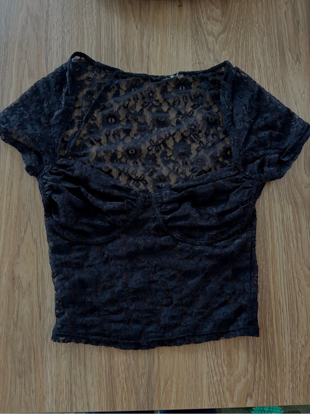 Black Lace Short Sleeve Crop Top